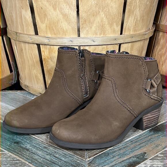 Teva Foxy Brown Nubuck Leather Zip-Up Block Heel Ankle Boots Womens Size 6.5 - Picture 3 of 12
